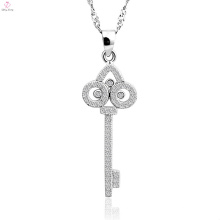 Cristal S925 Sterling Silver Crown Key Shaped Colar de Jóias